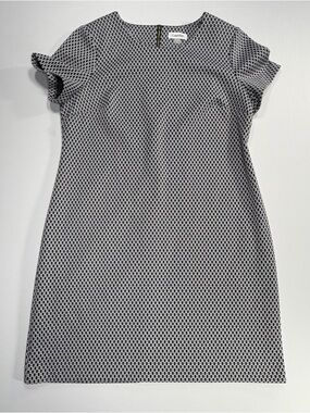 Calvin Klein Sheath Dress Black White Geo Print Short Sleeve Size 14 Minimalist